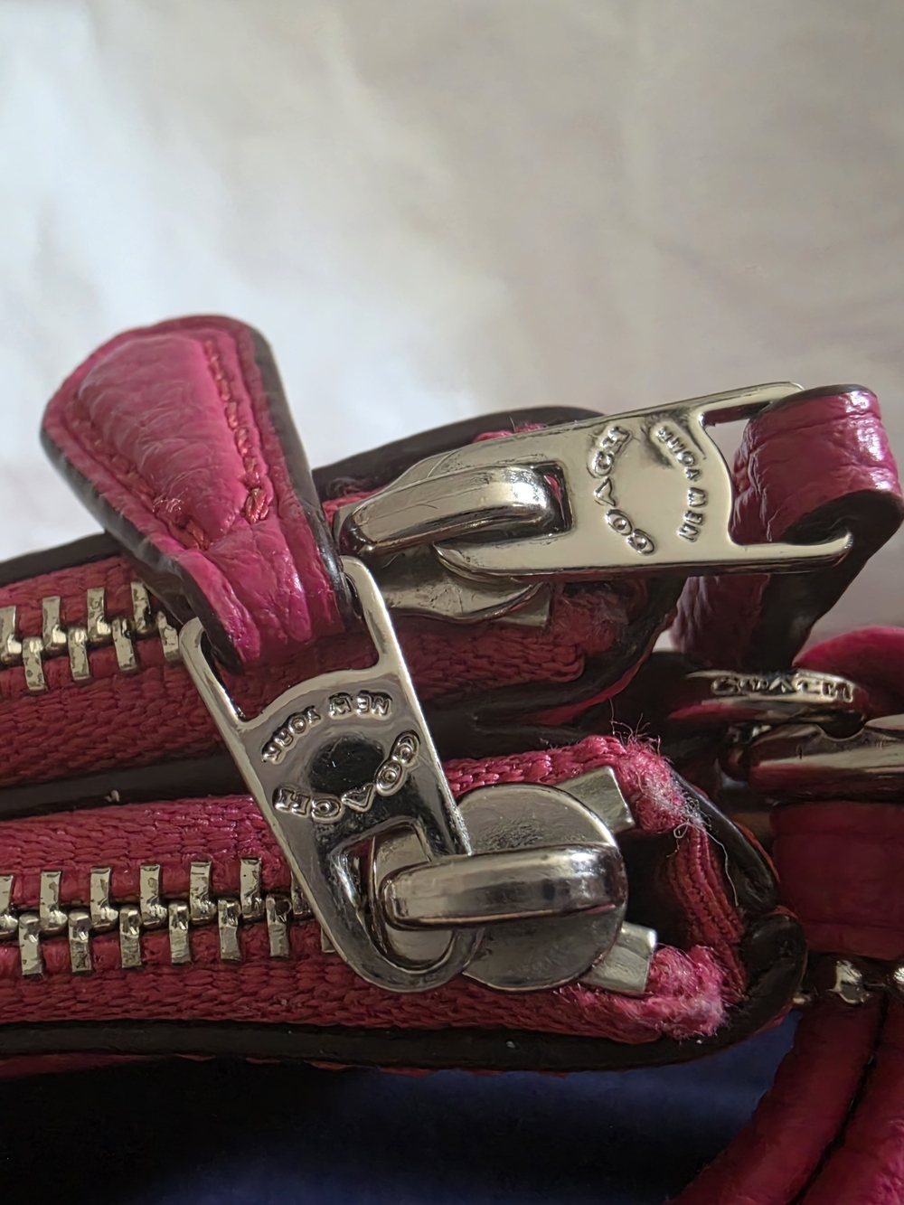 COACH Pink Leather Double Zip Pouch - Picture 6 of 12